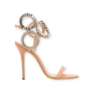 Giuseppe Zanotti Kassie Blush Pink Crystal Silk Leather Sandal Pumps EU 38 US 8